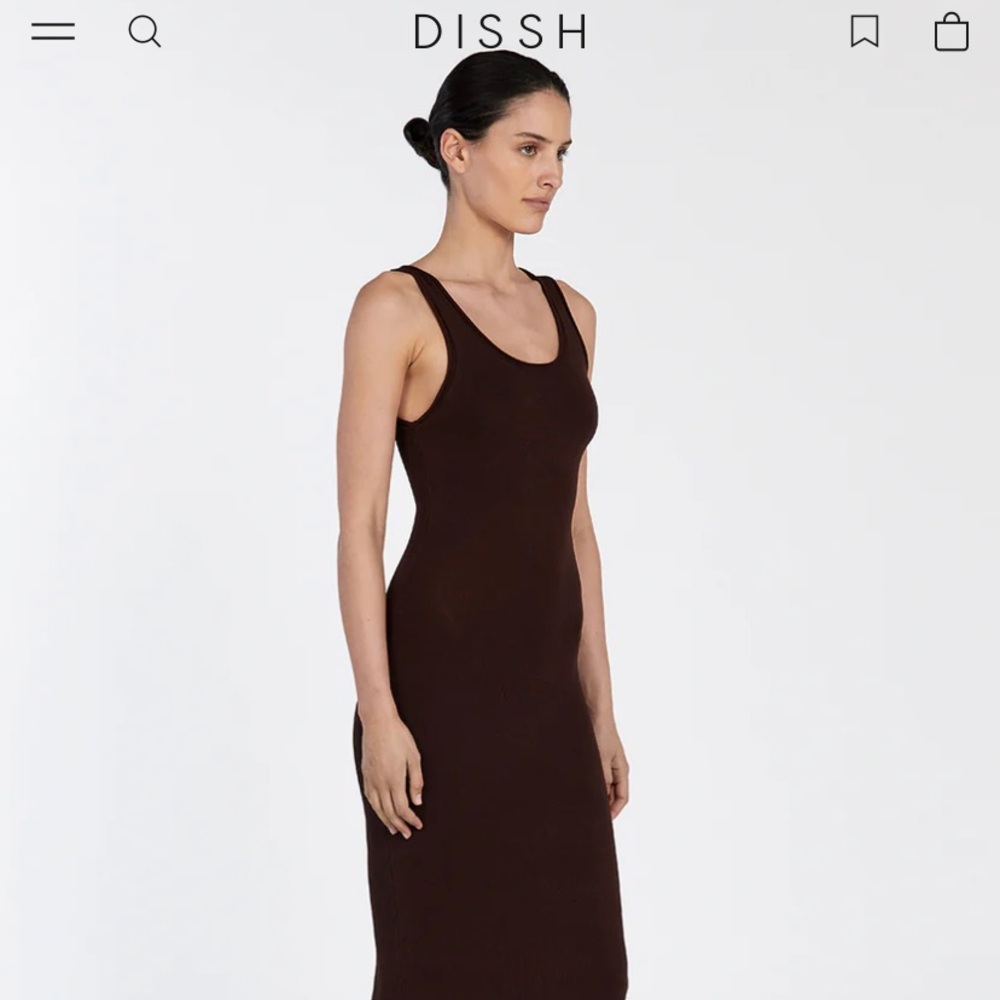 DISSH Brown Ribbed Midi Tank Dress